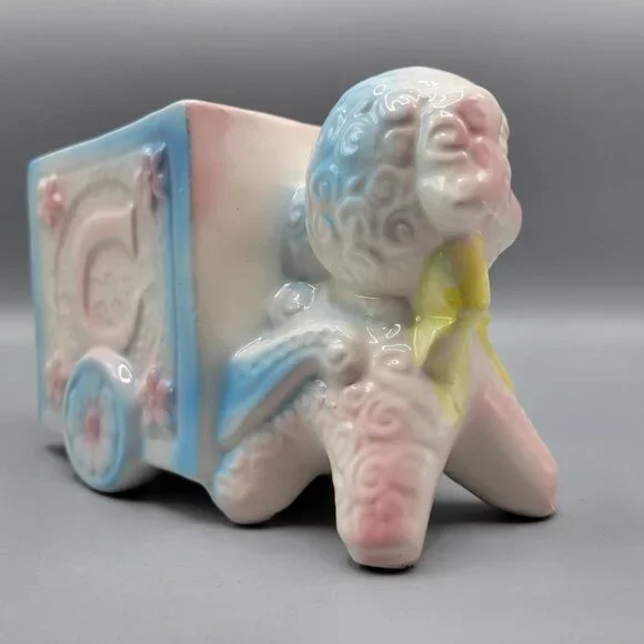 Vintage Ceramic Lamb Nursery Planter Figurine Anthropomorphic Pastel Colors - Picture 4 of 12